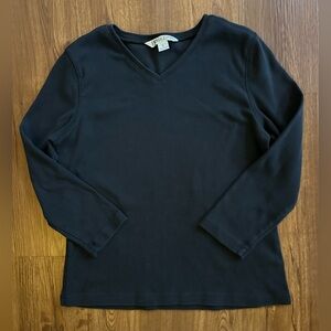 Pendleton Women's 3/4 Sleeve Black V-Neck Cotton Top Size Small